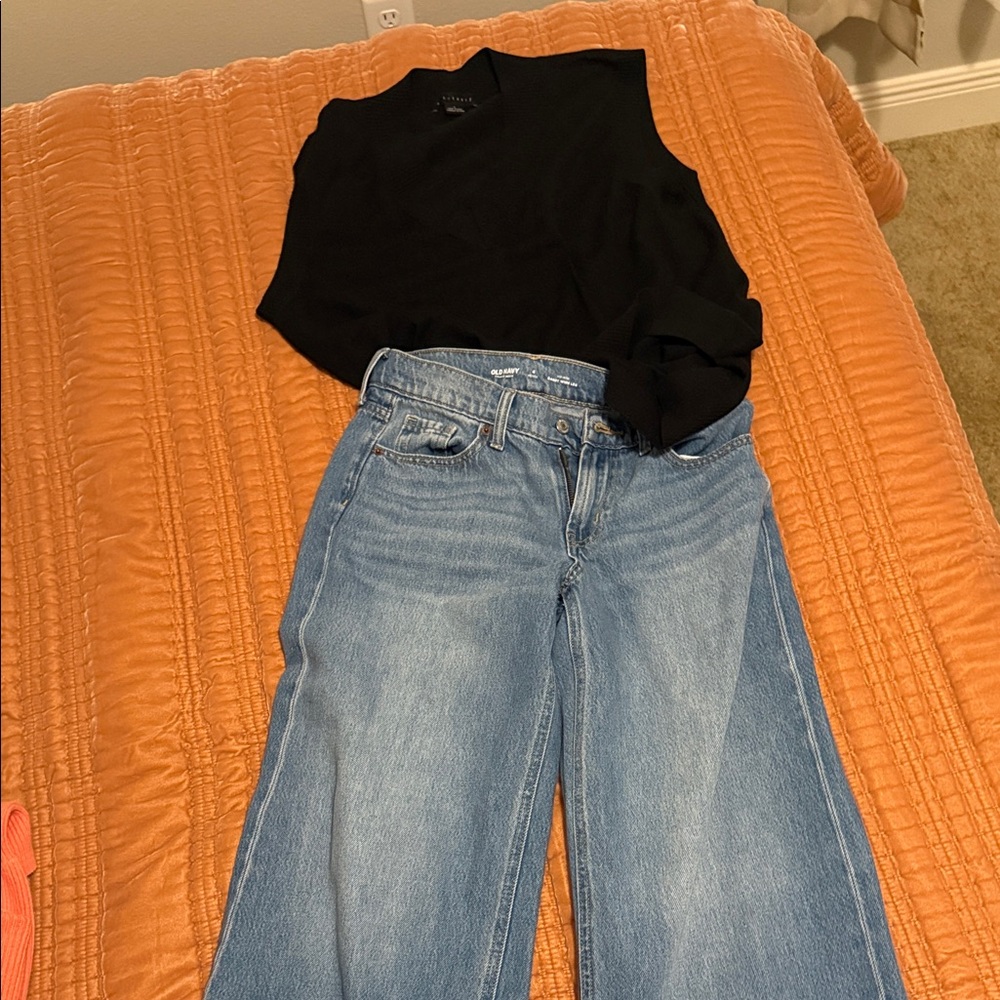 Black sweater vest (pair it with a great button up) & Baggy Wide Leg Jeans